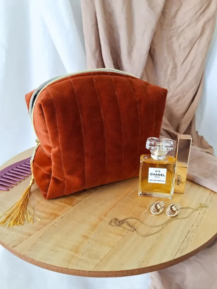 TROUSSE DE TOILETTE - Velours Matelassé Terracotta