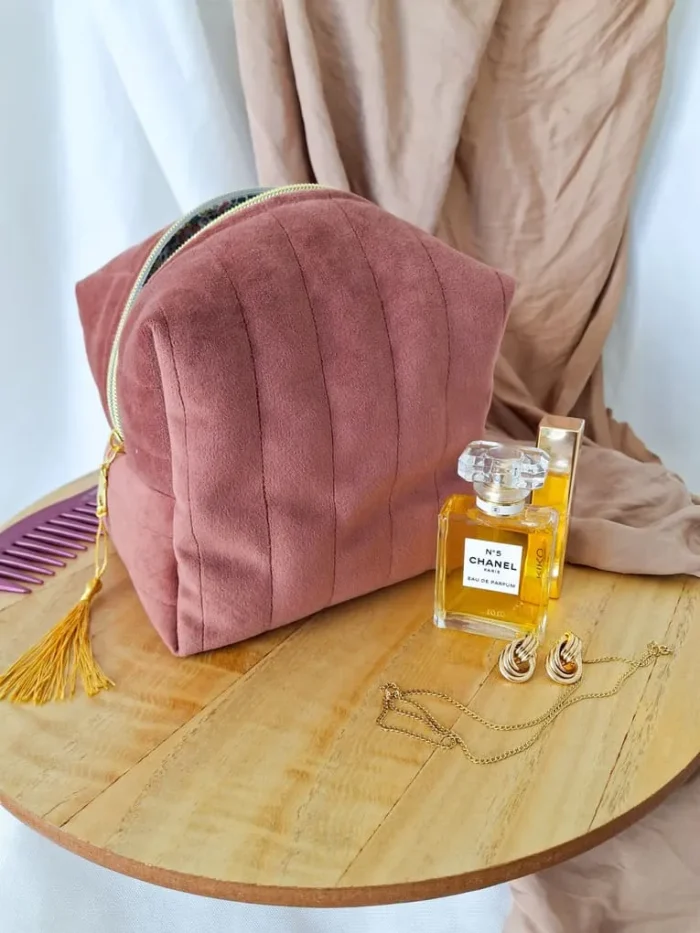 TROUSSE DE TOILETTE – Maxi Cube - Velours Vieux Rose