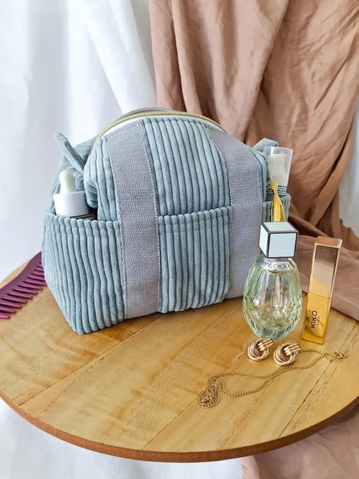 TROUSSE DE TOILETTE PANIER - Velours Bleu Céladon