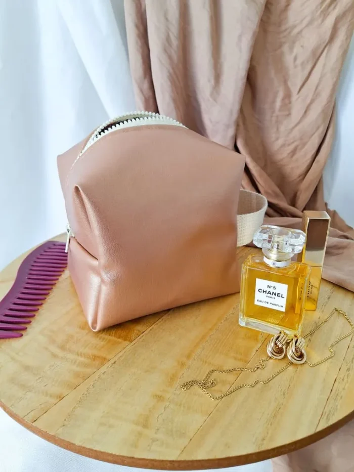 TROUSSE DE TOILETTE CUBE - Simili Cuir Golden Rose