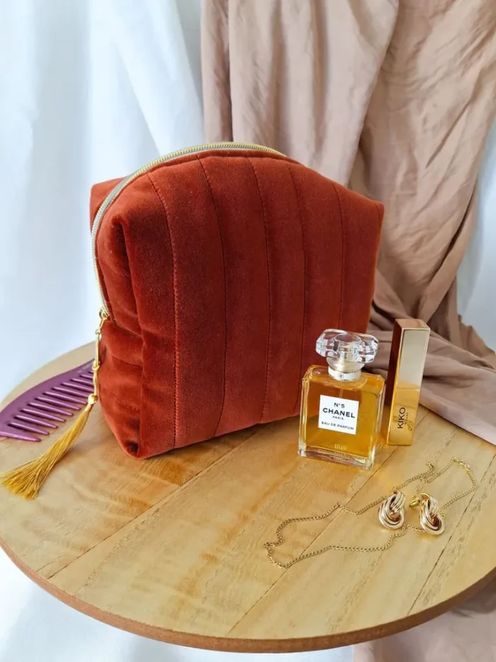 TROUSSE DE TOILETTE HAUTE - Velours Matelassé Terracotta