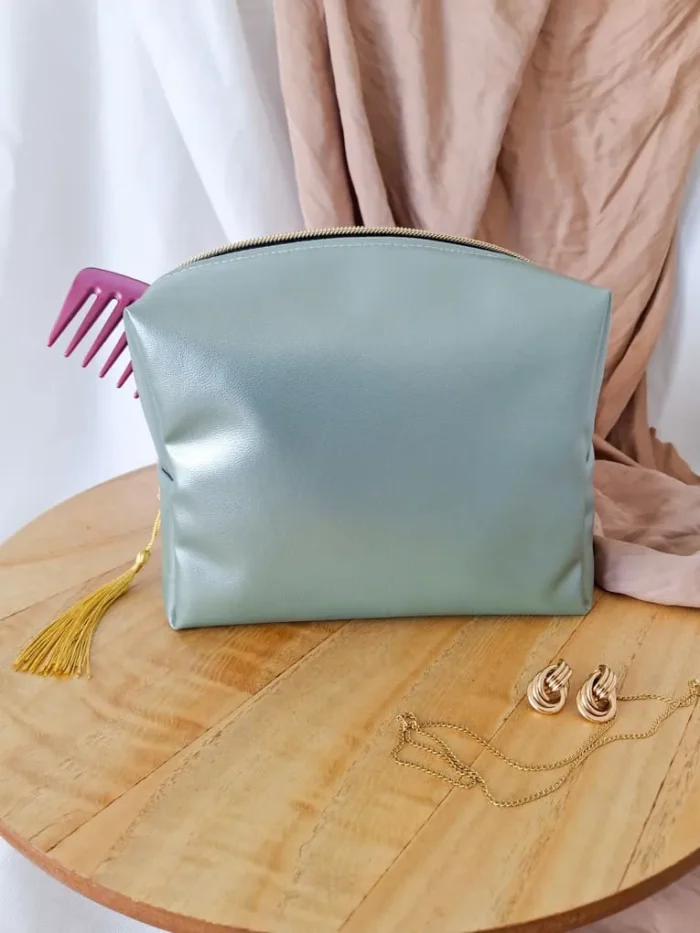 TROUSSE DE TOILETTE – Simili Cuir Bleu Menthe – Image 4