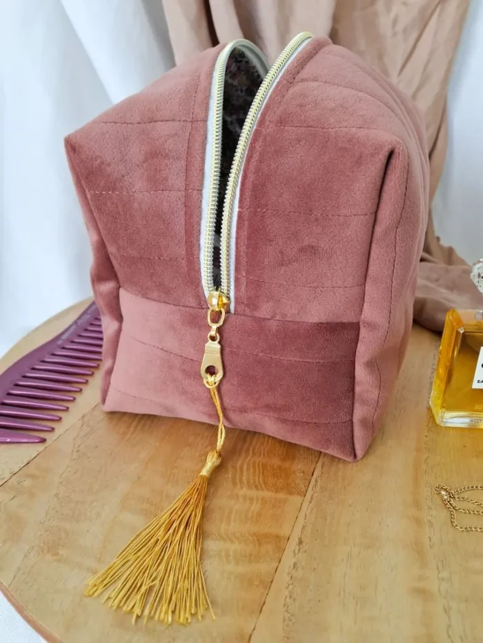 TROUSSE DE TOILETTE – Maxi Cube - Velours Vieux Rose – Image 2