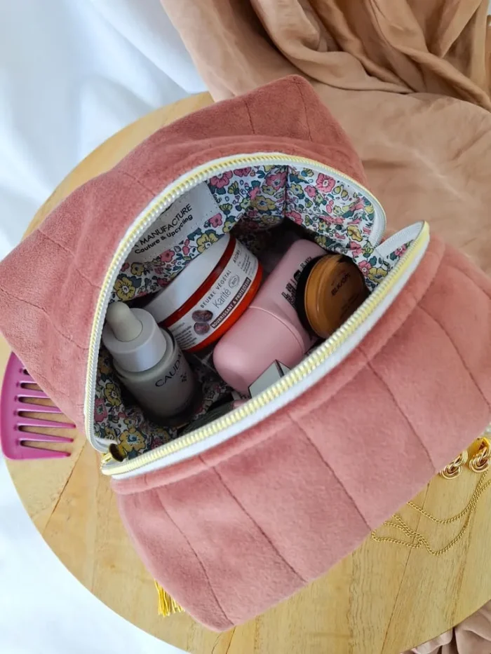 TROUSSE DE TOILETTE – Maxi Cube - Velours Vieux Rose – Image 3