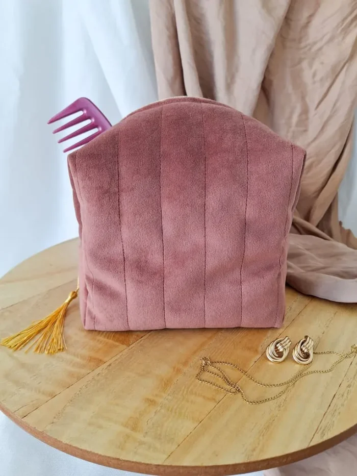TROUSSE DE TOILETTE – Maxi Cube - Velours Vieux Rose – Image 4
