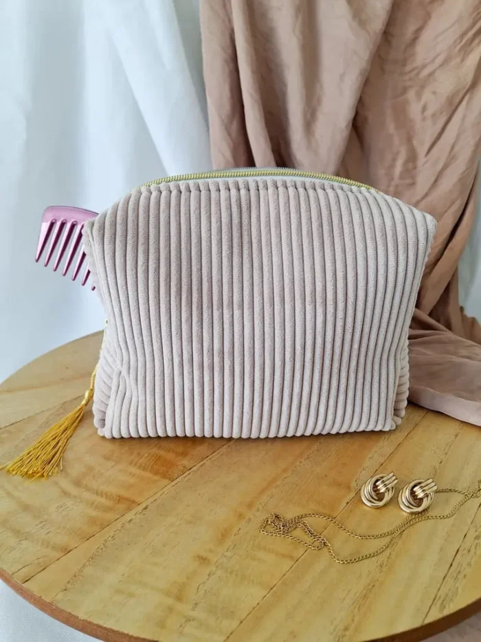 TROUSSE DE TOILETTE – Velours Beige Clair – Image 4