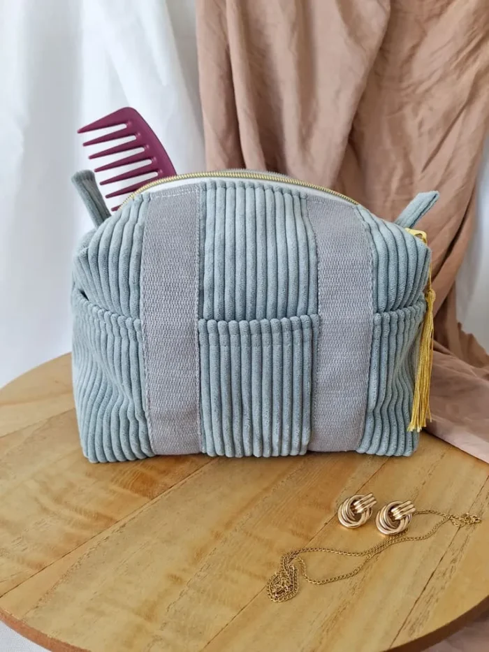 TROUSSE DE TOILETTE PANIER - Velours Bleu Céladon – Image 4